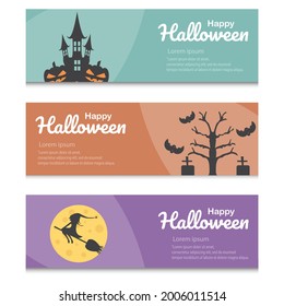 Happy halloween day web header banners template design. Halloween day with halloween decorations . Vector illustration.