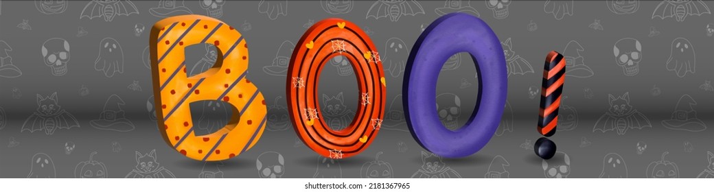 Happy Halloween. Halloween decorations watercolor. BOO letter in Watercolor 3D form
