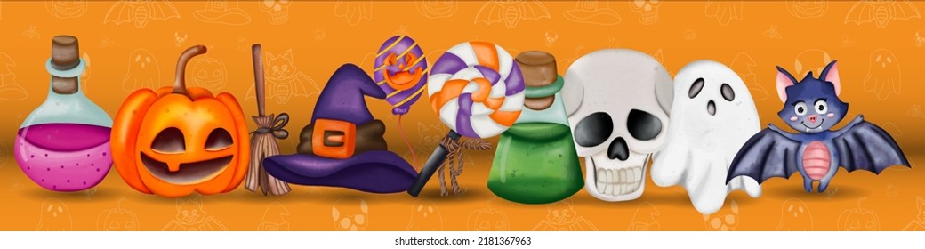 Happy Halloween. Halloween decorations watercolor. Halloween vector illustration
