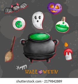 Happy Halloween. Halloween decorations. Witch, sorcery, magic horror concept
