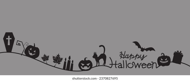Happy Halloween decorative illustration. Halloween lettering and funny elements decoration graphic. Halloween seasonal background. Vector illustration.