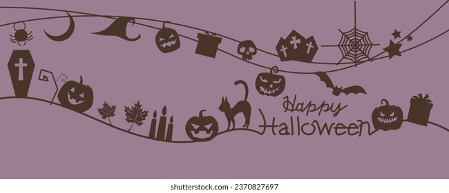 Happy Halloween decorative illustration. Halloween lettering and funny elements decoration graphic. Halloween seasonal background. Vector illustration.