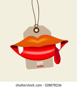 Felices antecedentes de diseño de Halloween, papel de nota con boca de vampiro. Ilustración vectorial.