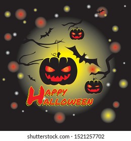 Happy Halloween design background with pumpkins, vector illustration - Vector.