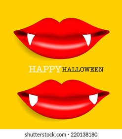 Happy Halloween design background with vampire mouth. Vector illustration.