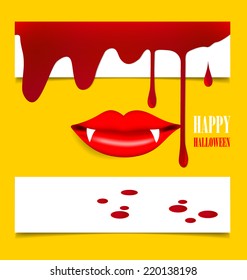 Happy Halloween design background with vampire mouth. Vector illustration.