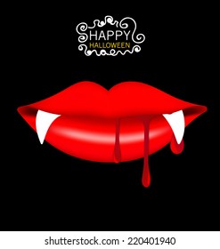 Happy Halloween design background with vampire mouth. Vector illustration.