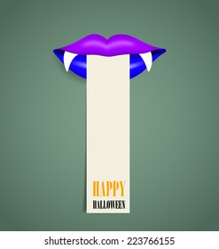 Happy Halloween design background, Vampire mouth with Cute note paper. Vector illustration.