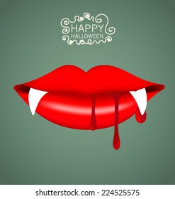 Feliz diseño de Halloween con boca de vampiro. Ilustración vectorial.