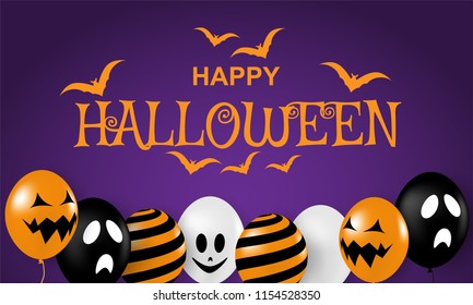 Happy Halloween . Design with balloons and bats. Vector.  for banner, poster, greeting card, party invitation. vector
