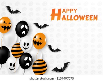 Happy Halloween . Design with balloons and bats white background . for banner, poster, greeting card, party invitation. vector