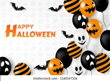 Happy Halloween . Design with balloons and bats white background . for banner, poster, greeting card, party invitation. vector