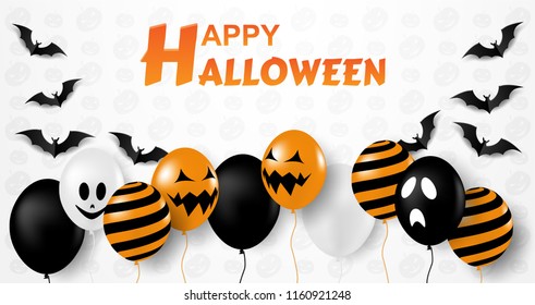 Happy Halloween . Design with balloons and bats white background . for banner, poster, greeting card, party invitation. vector