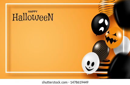 Happy Halloween . Design with balloons party on orange background . vector.