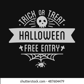 Happy Halloween design collection. Black badges and labels set with text inside. Holiday decoration emblem and stickers. Zombie party. Vector illustration isolated on white background.