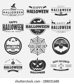 Happy Halloween Design Collection - A set of twelve dark colored vintage style Halloween Day Designs on light background