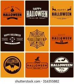 Happy Halloween Design Collection - A set of nine vintage style Halloween Day designs on colored background