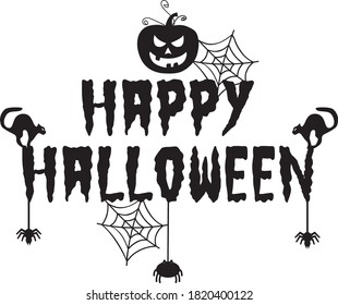 Happy Halloween design concept on white background. Jack O'Lantern - Postcard, poster, holiday and greeting card concept. Funny Happy Halloween Illustration Vector.