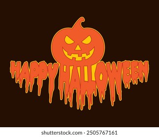 Happy Halloween design concept on brown background. Jack O'Lantern smiling, print, postcard, poster, holiday and greeting card concept. Funny trendy Happy Halloween glowing Illustration Vector.