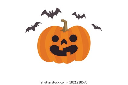 Happy Halloween design. Cute pumpkin with carved smile face, spooky season. Funny illustration. Trick or treat decoration.