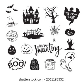 Happy Halloween design elements. Halloween decorative elements, logos, badges, labels, icons and objects collection.