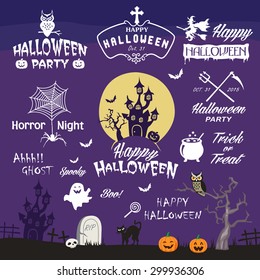 Happy Halloween design elements. Halloween decorative elements, logos, badges, labels, icons and objects collection.