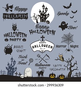 Happy Halloween design elements. Halloween decorative elements, logos, badges, labels, icons and objects collection.