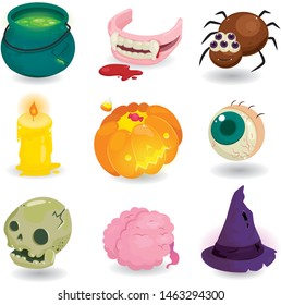 Happy halloween design elements isolated on pure white background. Set of  item horror halloween with scary night october.