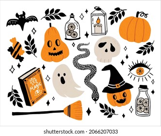 Happy Halloween design elements. Halloween design elements, logos, badges, labels, icons, and objects.	