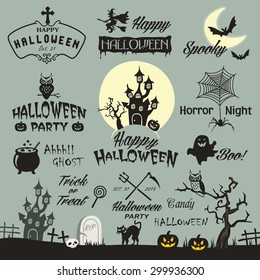  Happy Halloween design elements. Halloween design elements, logos, badges, labels, icons and objects.