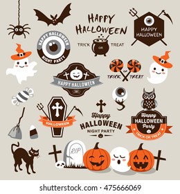 Happy Halloween design elements. Halloween design elements, logos, badges, labels, icons and objects.