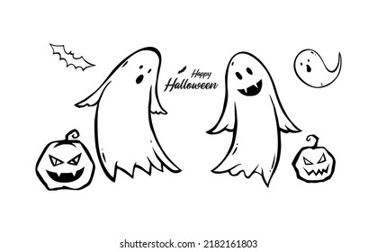 Happy Halloween Design Elements On white Background, vector illustration