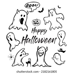 Happy Halloween Design Elements On white Background, vector illustration