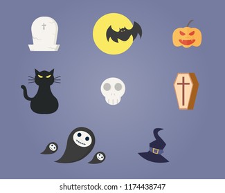 Happy Halloween design elements. Halloween set. Flat design style. Vector. Isolated.