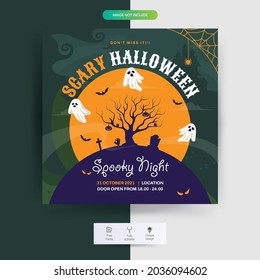 Happy halloween Design Elements. Vector illustration. Template social media post. Perfect for social media posts, background, and web banner internet ads.