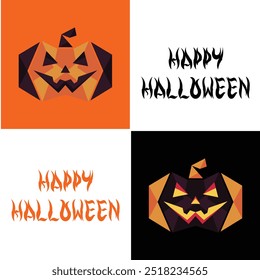 Happy Halloween Design with Geometric Pumpkin Emoticons