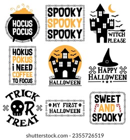 Happy halloween design lettering typography set Can be printed as t-shirt, greeting cards, gift or room and office decoration. Also can be social media post content