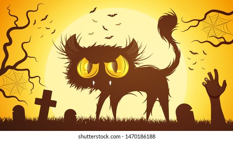 Happy Halloween Design On Moon Background, Illustrations