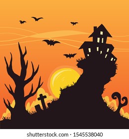 Happy Halloween design on moon background. Vector EPS 10