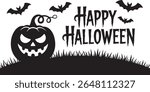 Happy Halloween design with scary  Pumpkin and bird silhouette vector