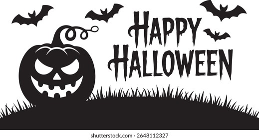Happy Halloween design with scary  Pumpkin and bird silhouette vector
