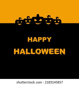 happy Halloween design with a silhouette of the cemetery with text and pumpkins over an orange background, colorful design, and vector illustration. Happy Halloween banner design template