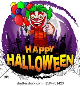 Happy Halloween Design template with clown. Vector illustration.