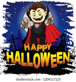 Happy Halloween  Design template with Dracula. Vector illustration.