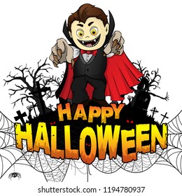Happy Halloween  Design template with Graf Dracula on white isolated background. Vector illustration.
