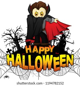 Happy Halloween  Design template with Graf Dracula on white isolated background. Vector illustration.