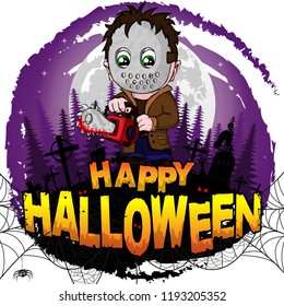 Happy Halloween  Design template with killer. Vector illustration.