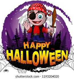 Happy Halloween Design template with Pirate. Vector illustration.