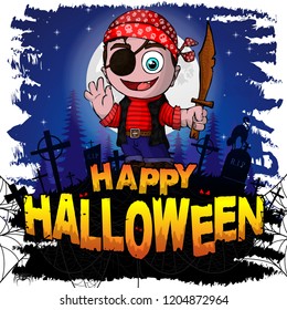 Happy Halloween Design template with Pirate. Vector illustration.