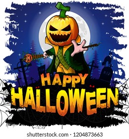 Happy Halloween Design template with Pumpkin Cartoon Character. Vector illustration.